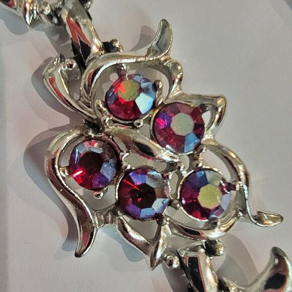 #SarahCoventry #Vintage Pink Red #AB #Rhinestone 8" long 1" Wide #Bracelet - Picture 3 of 12